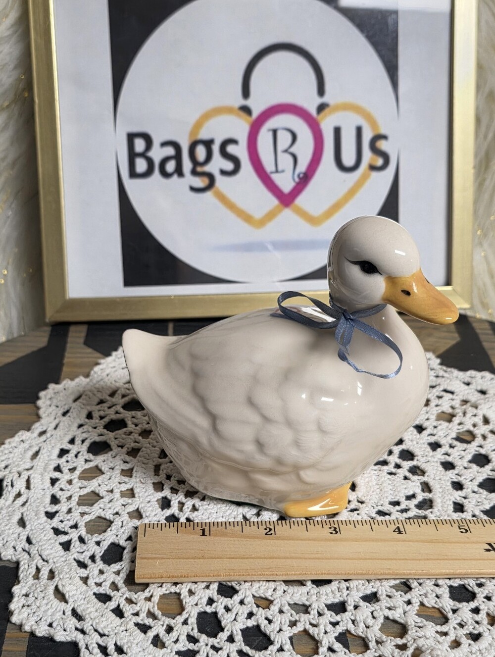 Vintage Hand Painted Lasting Products Inc Ribbon Goose Duck Figurine 5"x5" Euc